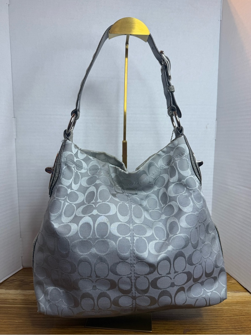 Coach Silver Signature Jacquard Hobo Bag
